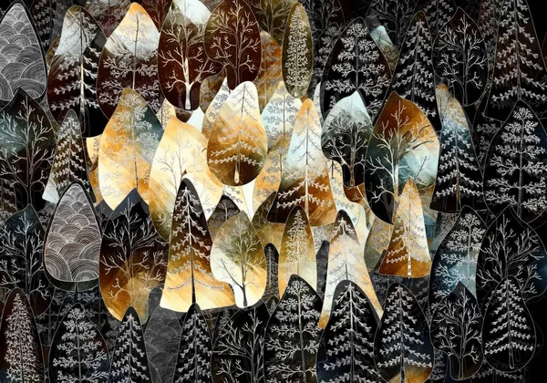 Színes Fák Háttér Különböző Méretű Fák Csempe Művészet — Stock Fotó
