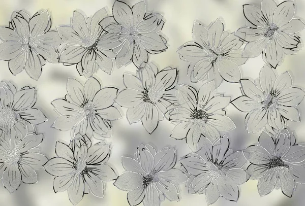 花のサイズが異なるカラフルな花の背景 タイルアート — ストック写真