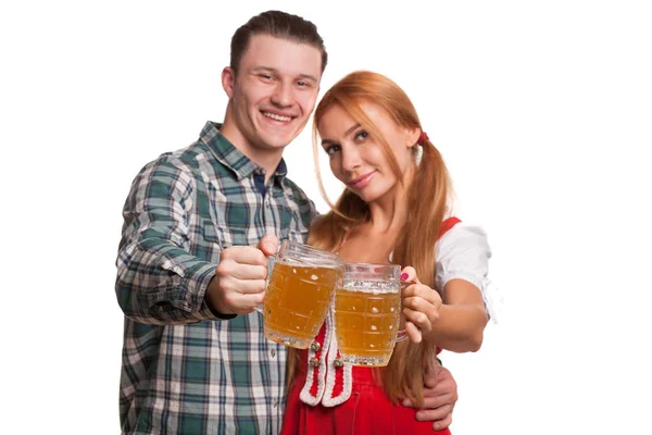 Prachtige Mooie Rood Harige Beierse Vrouw Haar Knappe Man Oktoberfest — Stockfoto