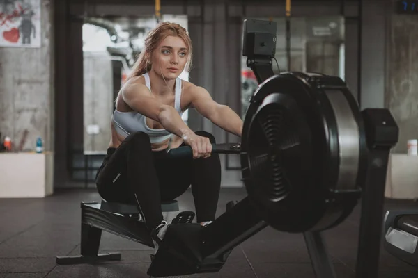 Beautiful young fitness woman working out at the gym — Stok fotoğraf