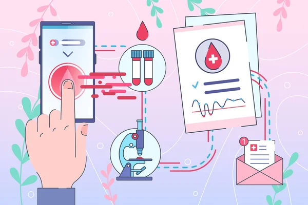 Diagnostic en ligne par smartphone. Recevoir les résultats des analyses de sang par courriel. Médecine du futur, Télémédecine - infographie — Image vectorielle