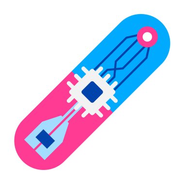 İç kullanım için mikroçip, Chip kapsülü - izole çizim. İnsan derisinin altına çip yerleştirme