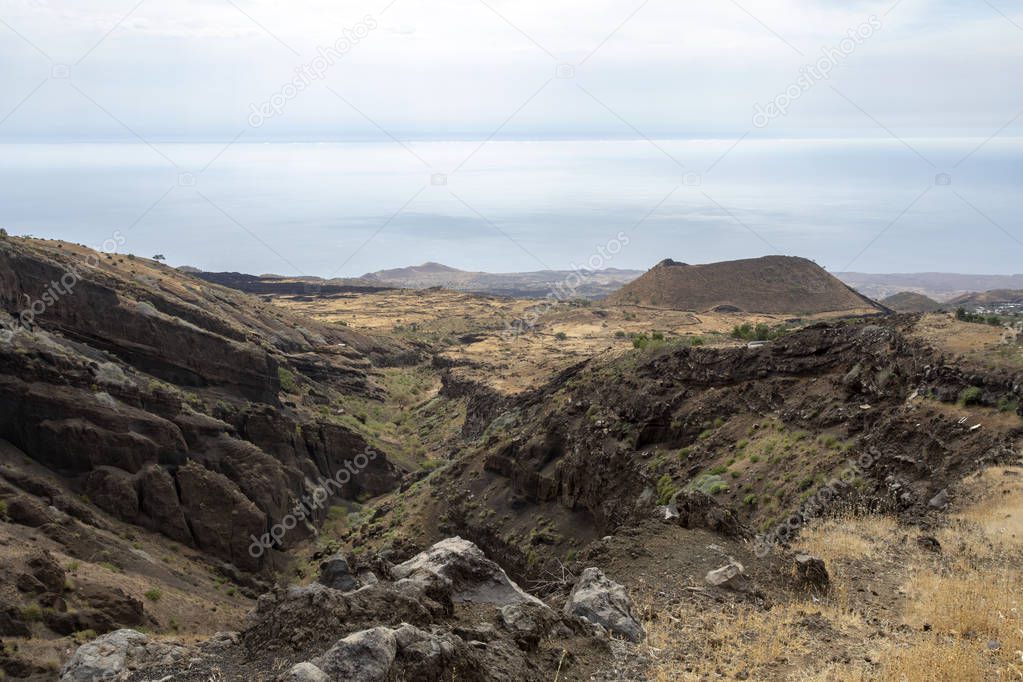 Caldera in andscape at Pico do Fogo, vulcano on Cabo Verde.