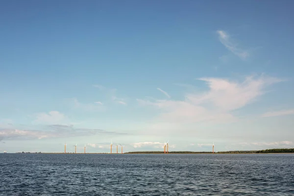 Windmills in Almere Pampus, 10 windturbines in a cluster. — Stock Photo, Image