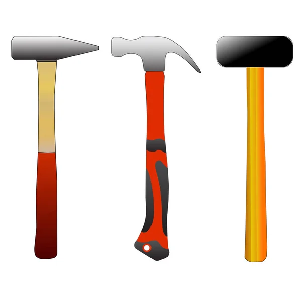 Vector Illustration Isolated Set Hammers White Background — Stock Vector