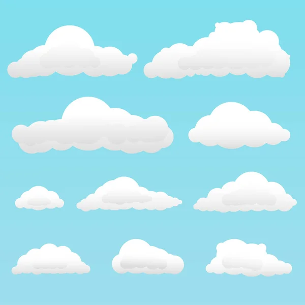 Mavi bir arka plan üzerinde farklı beyaz bulutlar kümesi vektör çizim
