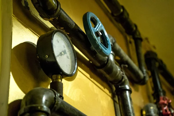 Photo Established Metal Pipes Water Supply Pressure Sensors — Stock Photo, Image