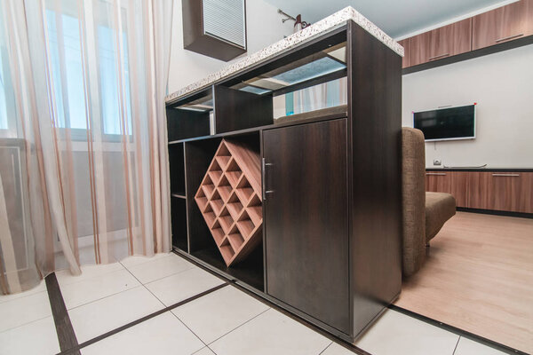 The photo of the wooden wine shelf which