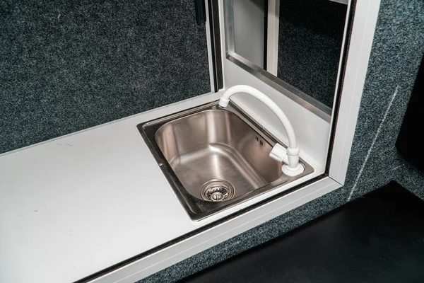 Picture of kitchen in a mobile house with sink — Stock Photo, Image