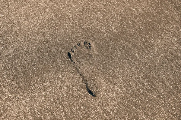 Fotografia Męskiej Nogi Żółtym Piasku Morskim Zbliżenie Słoneczny Dzień — Zdjęcie stockowe