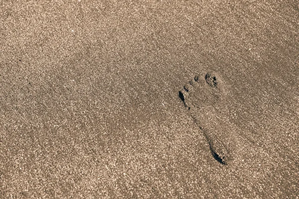 Fotografia Męskiej Nogi Żółtym Piasku Morskim Zbliżenie Słoneczny Dzień — Zdjęcie stockowe