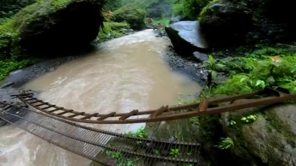 Video První Osoby Džungle Útesu Vysoké Hoře Kamennou Řekou Zelenými — Stock video