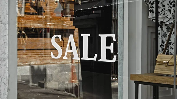 White Text Glass Window Store Inscription Sale — Stock Photo, Image