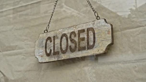 Sign Hanging Door Institution Glass Window Inscription Closed — Stock Video