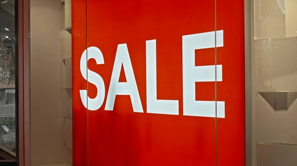 White Text Red Board Window Store Inscription Sale — Stock Photo, Image