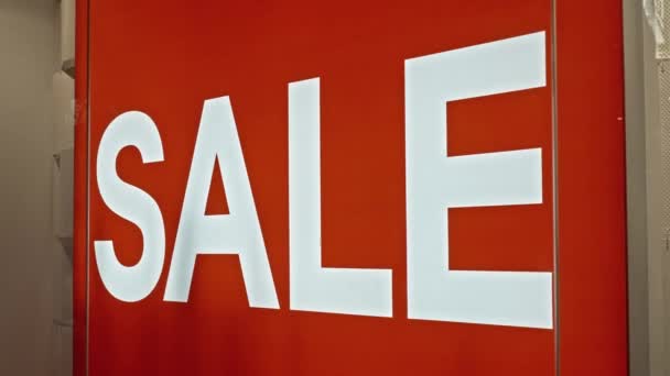 White Text Red Board Window Store Inscription Sale — Stock Video