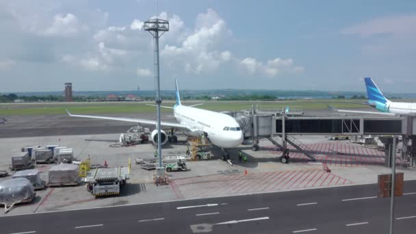 Airport Pre Flight Maintenance Aircraft Gate Traffic Fast Motion — Stock Video