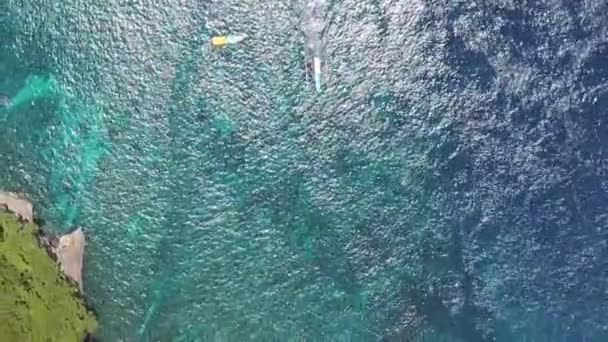 Ocean Bay Indonesische Boten Tropische Kust Bij Mooi Weer Luchtfoto — Stockvideo