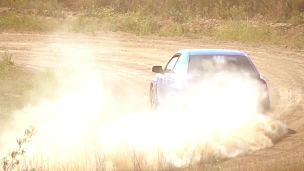 Summer Sunny Day Dusty Dirt Road Rally Car Makes Extreme — Stock Video