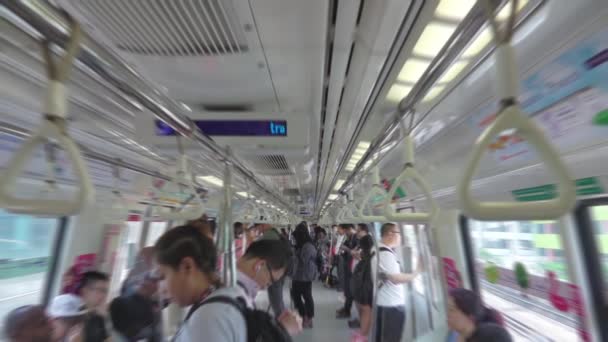 Singapore October 2017 Ground Train Subway Passengers Sit Stand Car — Stock Video