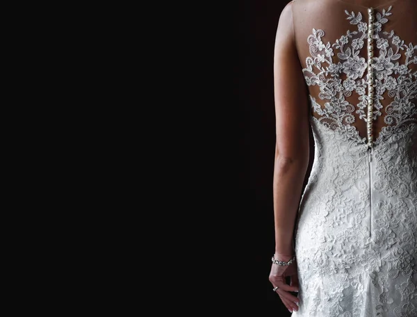 Back View Woman Stylish Elegant Wedding Dress Lace Black Background Royalty Free Stock Images