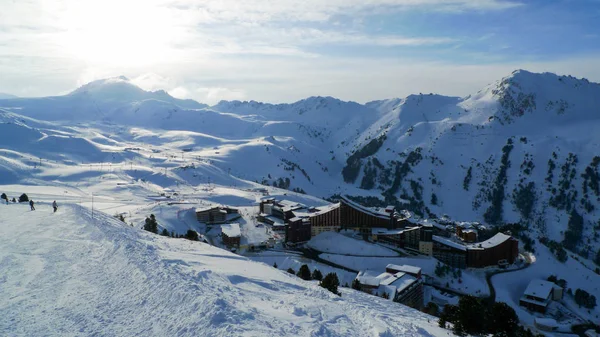 Panoramic mountain view, network of lifts and Les Arcs 2000, Paradiski, France