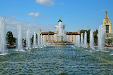 Moskova, Rusya - 12 Ağustos 2019: Çeşme Taşı Çiçeği Moskova'daki Vdnkh'te