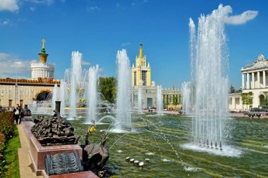 Moskova, Rusya - 12 Ağustos 2019: Çeşme Taşı Çiçeği Moskova'daki Vdnkh'te