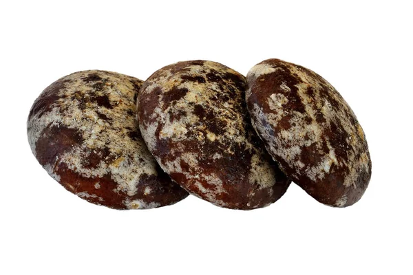 Três Deliciosos Pães Gengibre Chocolate Isolados Fundo Branco Close — Fotografia de Stock