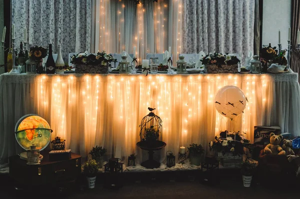 Mesa Casamento Com Decoração Brilhante Banquete — Fotografia de Stock