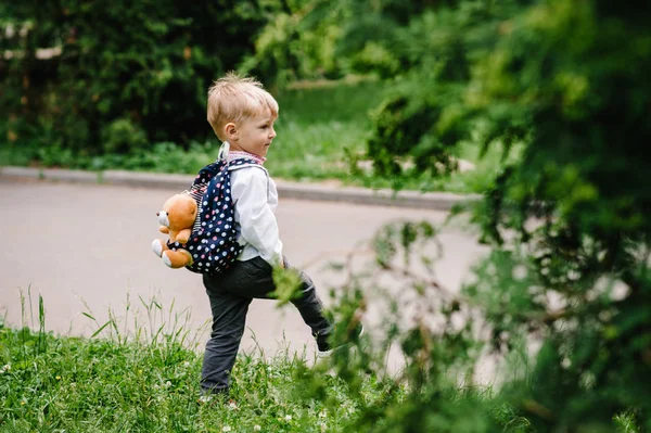 Joyeux Petit Garçon Chemise Brodée Amusant Dans Parc Été — Photo