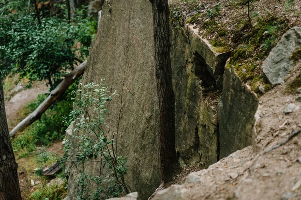 Grote Rots Muur Van Steen Natuur Bergen Doe Dicht Achtergrond — Stockfoto