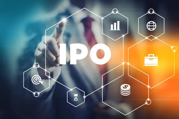 Первинного Публічного Розміщення Акцій Ipo Концепція Зображення Бізнесмен Вибравши Запас — стокове фото