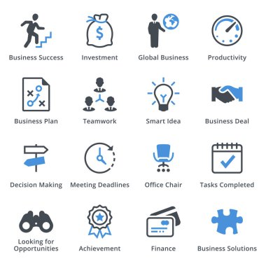  1 - blue serisi iş Icons set
