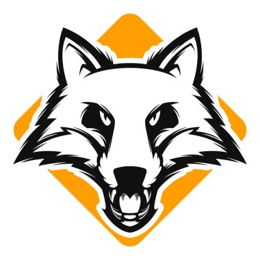 siyah ve beyaz kızgın fox maskot logo illüstrasyon vektör