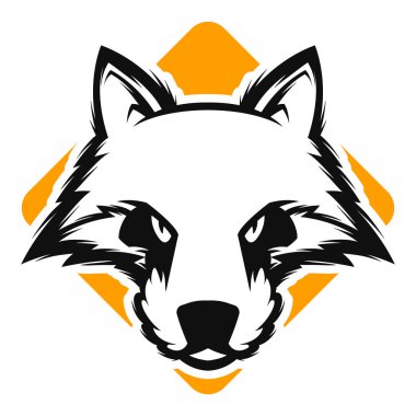 siyah ve beyaz kızgın fox maskot logo illüstrasyon vektör