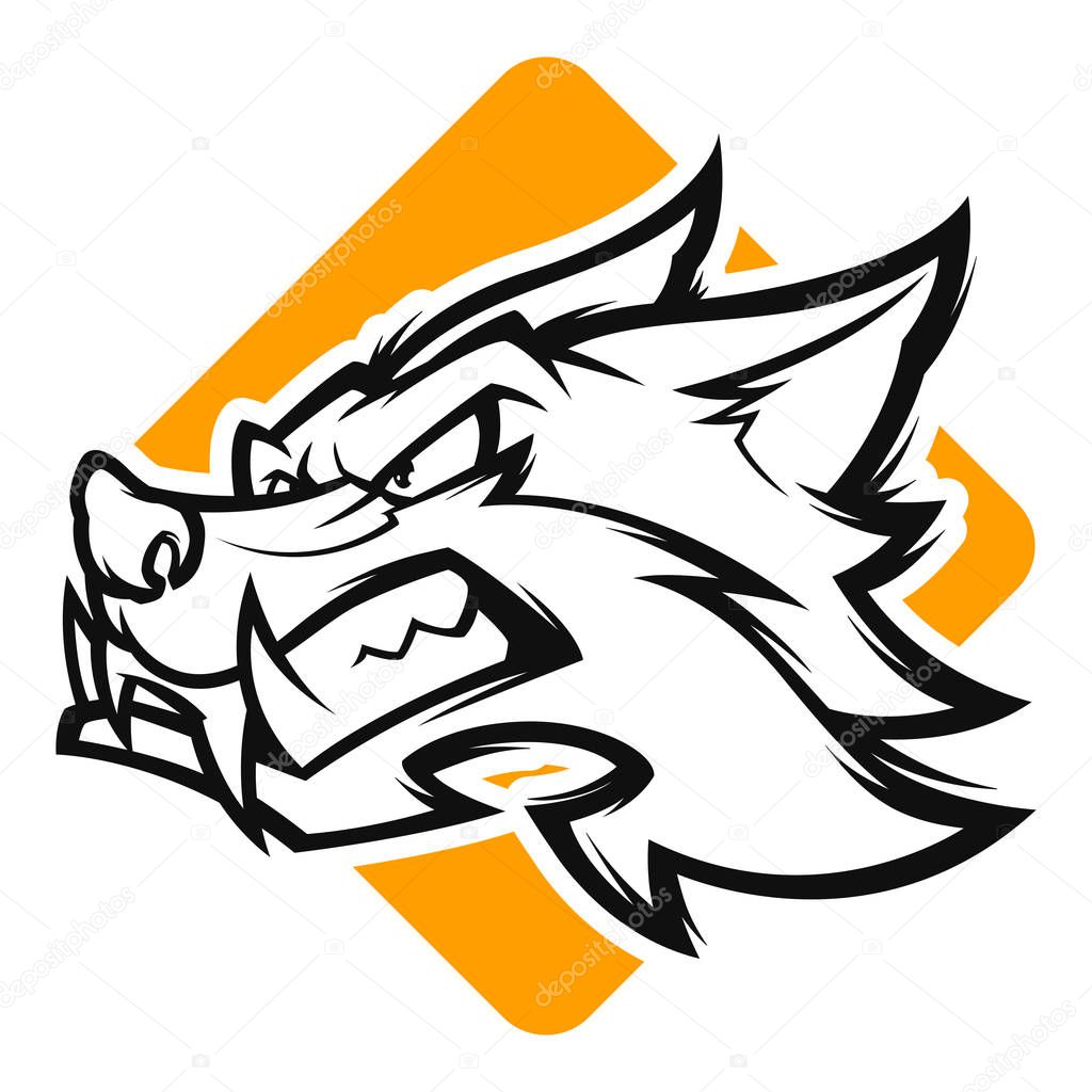 Black and white angry fox vector mascot logo illustration