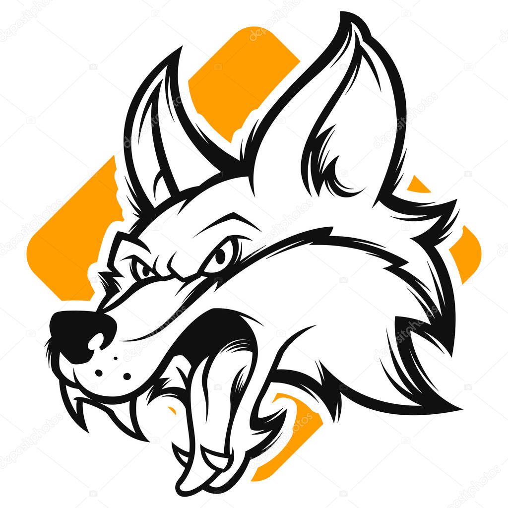 black and white angry fox vector mascot logo illustration