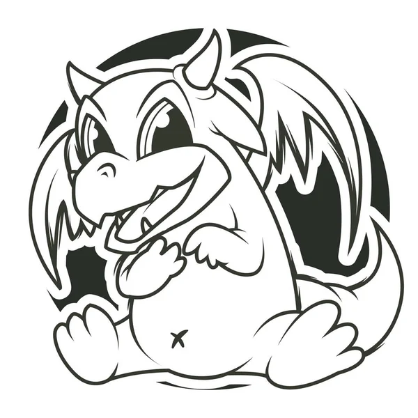 Funny dragon black and white vector illustration — Stock Photo, Image