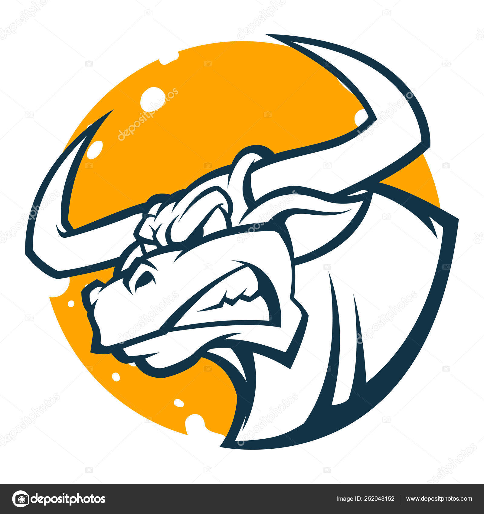 Angry Bull Head Mascot Black And White Vector Illustration Stock