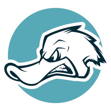 kızgın ördek kafası siyah beyaz illüstrasyon maskot esports logosu