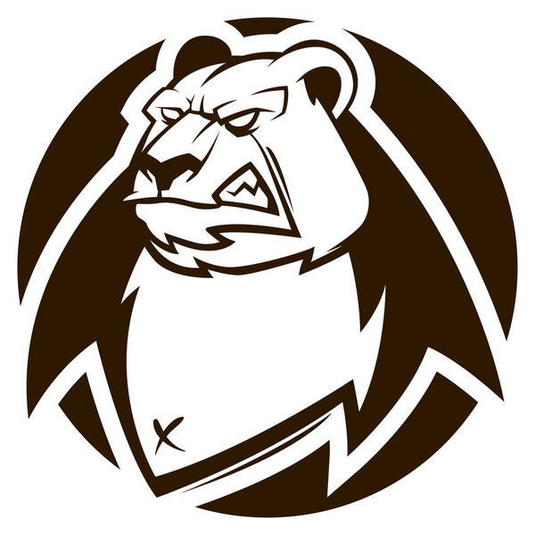 angry bear black and white mascot vector illustration