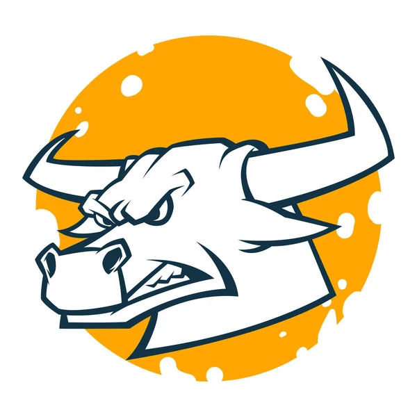 Enojado cabeza de toro mascota negro y blanco vector ilustración — Vector de stock
