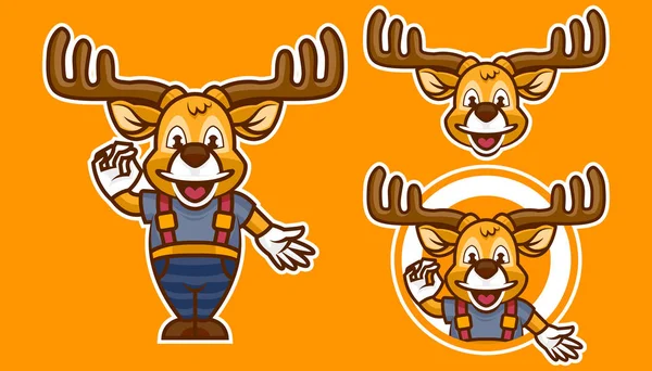 Divertente cervo mascotte vettoriale logo illustrazione — Vettoriale Stock