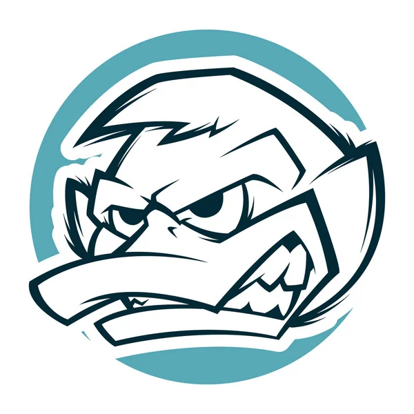 Kızgın ördek kafası siyah beyaz illüstrasyon maskot esports logosu — Stok Vektör