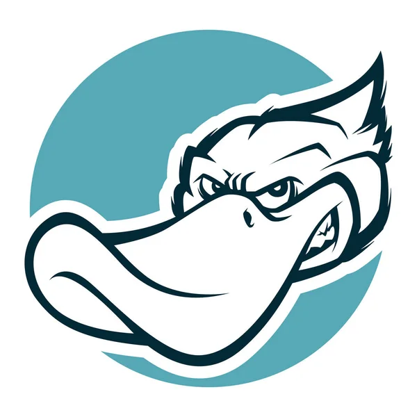 Czarno-biały głowa ilustracja kaczka logo maskotka zły — Wektor stockowy