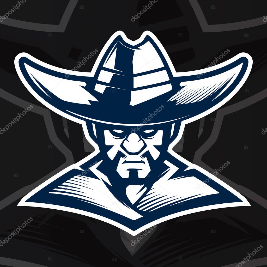 Cowboy mascot black and white logo illustration