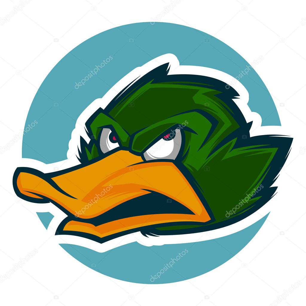 Angry duck head illustration mascot esports logo