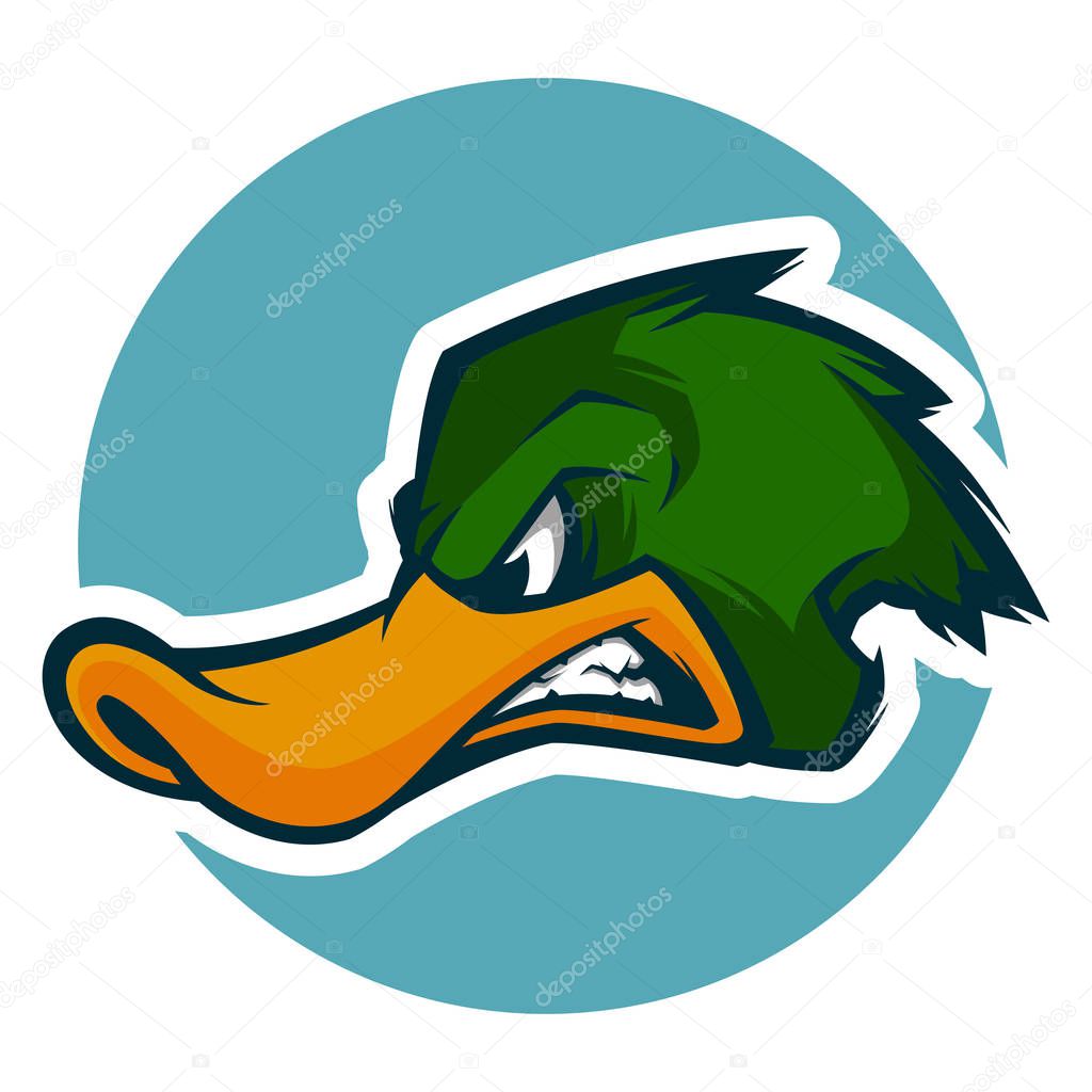 Angry duck head illustration mascot esports logo