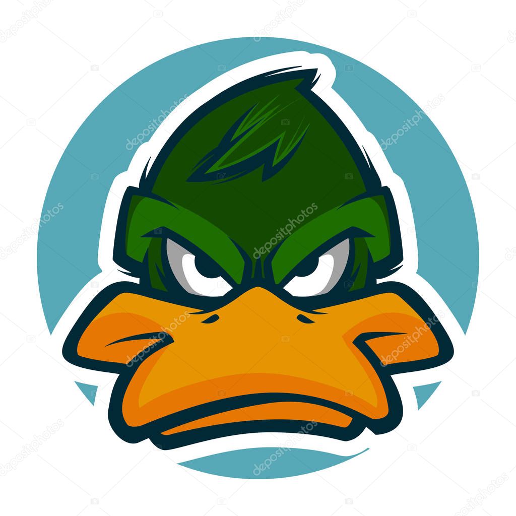 Angry duck head illustration mascot esports logo